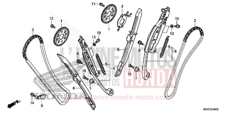 CHAINE A CAMES/TENDEUR de VFR1200F Méca CANDY PROMINENCE RED (R342) de 2015